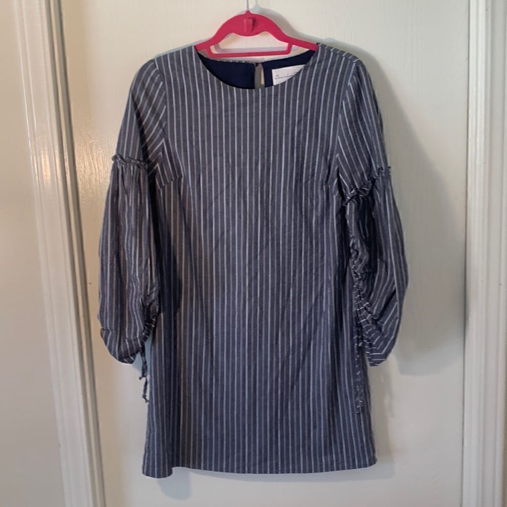 Chandler Henry EUC blue/white pin striped long sleeve shift dress Size Small